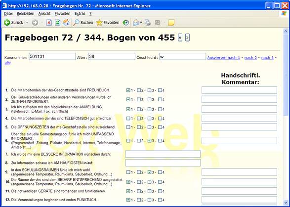Beispiel fr Fragebogeneingabe