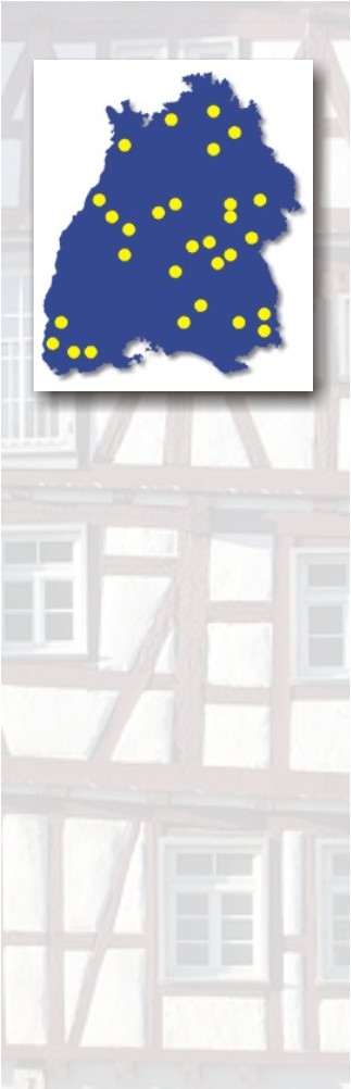 Umriss von Baden-Württemberg mit Markierungen der Standorte von doit-Kunden